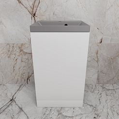 Style Line Тумба с кварцевой раковиной серый шелк Моно 50 белый софт – фотография-2